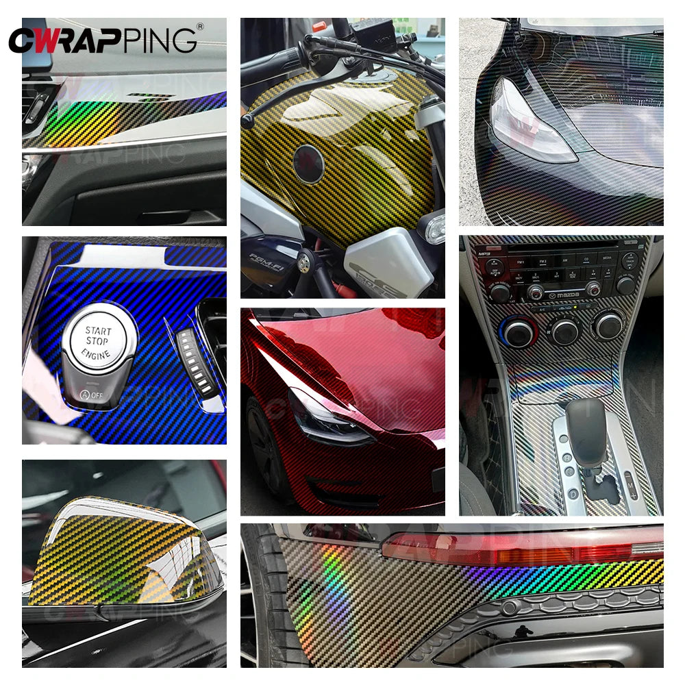 Laser Rainbow Carbon Fiber Car Vinyl Wrap - Bubble-Free Waterproof - image 5