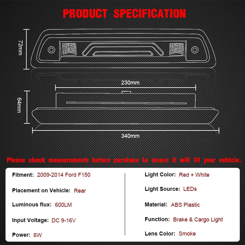 LED Third Brake Light with Smoke Lens for 2009-2014 Ford F-150 - image 2