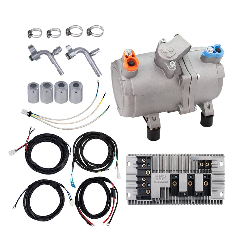 A/C 12V 24V 48V Electric Compressor Set for Auto AC Air Conditioning Car Truck Bus Boat Tractor Shop Automobile Aircon