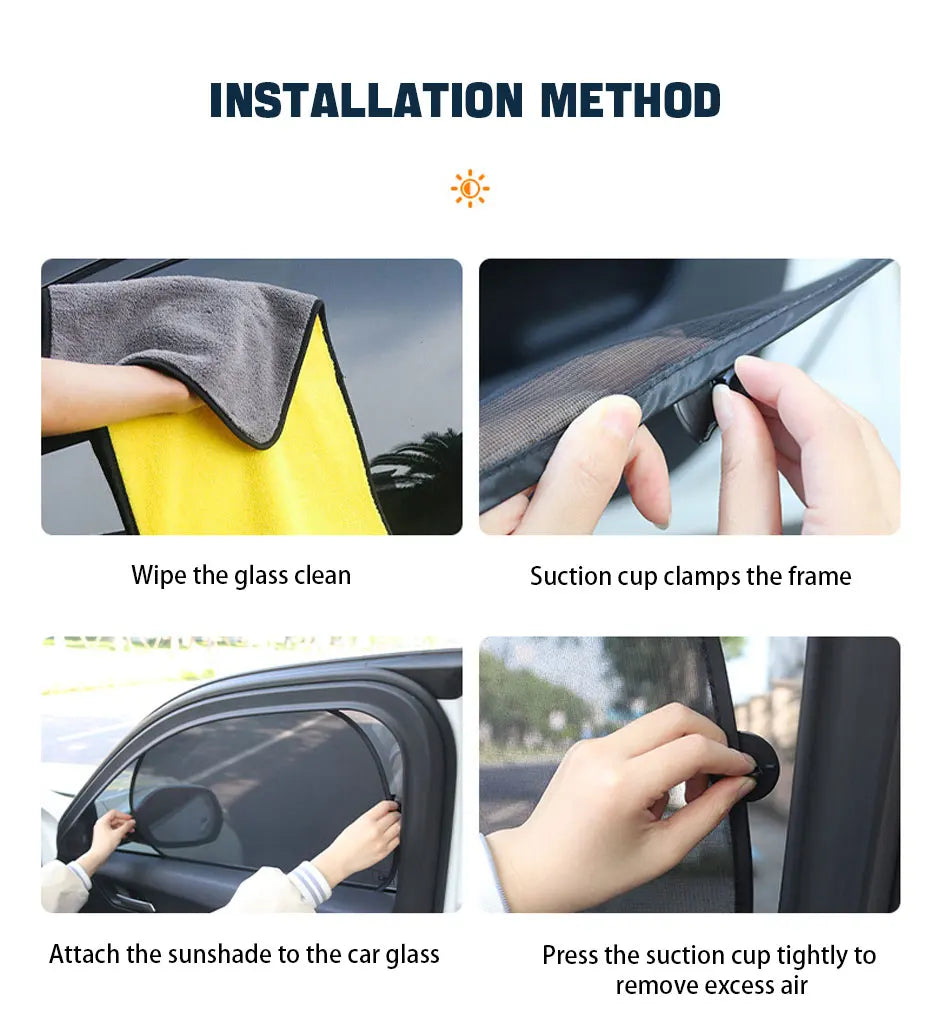 Suction Cup Side Window Sun Shade Curtains, Set of 2