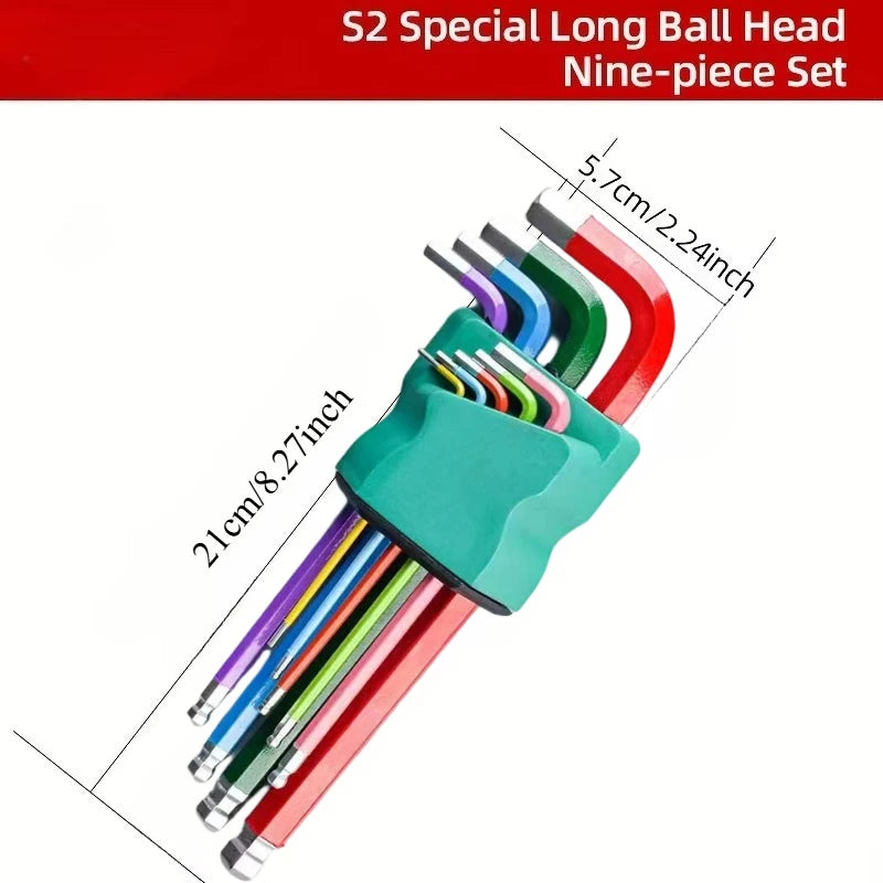 9pcs Industrial Ball End Hex Key Set Heavy Duty Color Coded Allen Wrenches