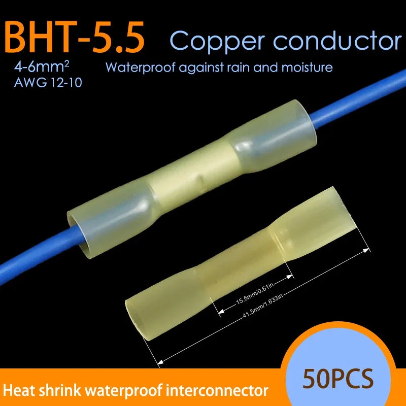 50-Piece Waterproof Heat Shrink Butt Splice Connectors Kit, 22-10 AWG
