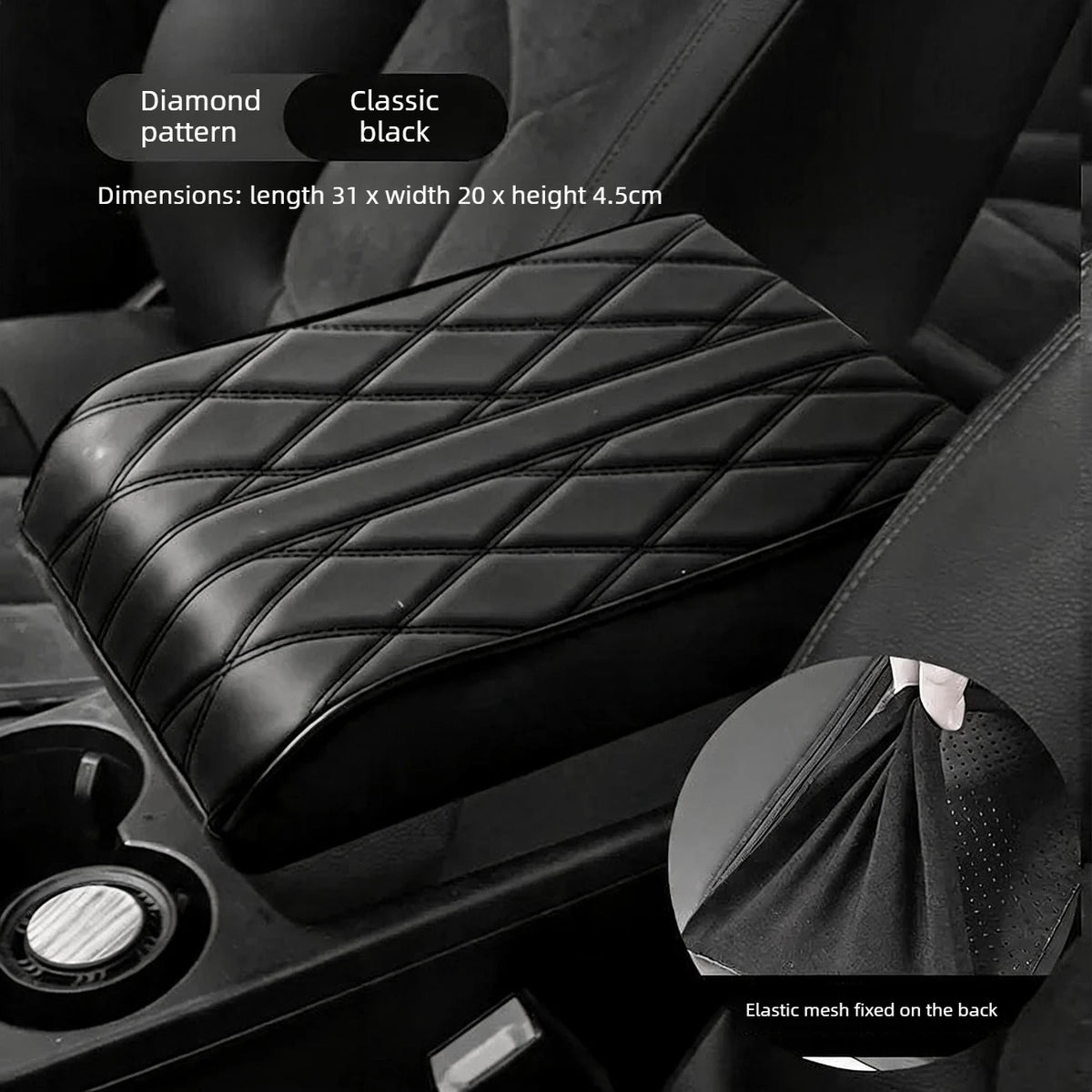 Car Armrest Mat Center Console Arm Rest Protection Cushion Wave Embroider PU Leather Auto Armrests Storage Box Cover Pad