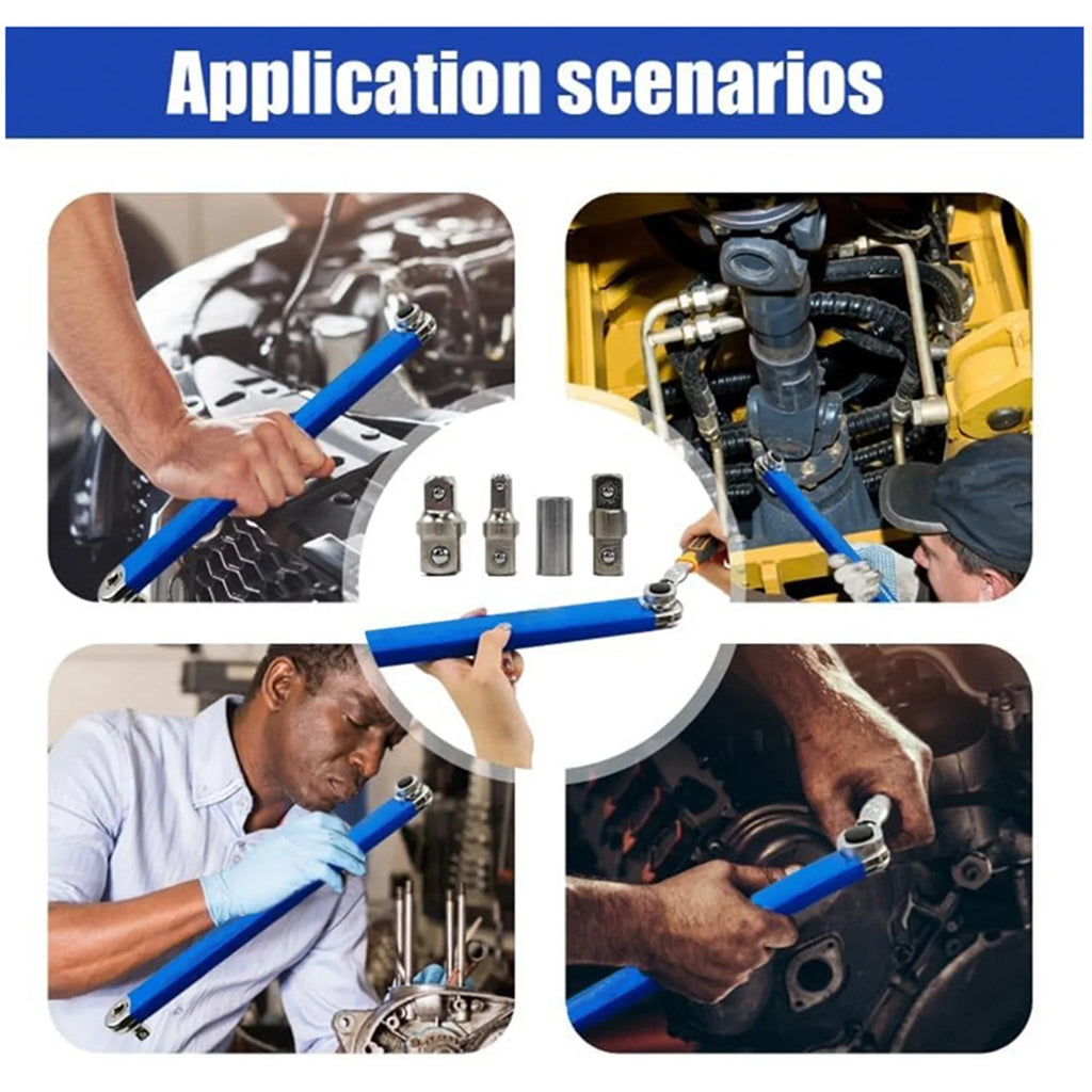 2-in-1 Offset Ratchet Extension Wrench 15.4" with 4 Adapters - image 16