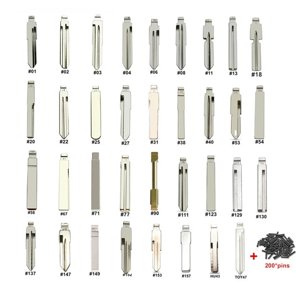 175Pcs Car Key Blank Set – Flip Key Blades + Logos + Pins - image 3