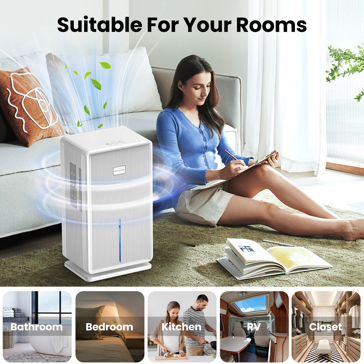 100 Oz Home Dehumidifier for 750 Sq Ft with 7-Color Light & Auto Shut-Off