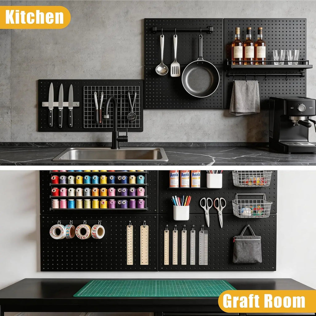 Metal Pegboard Panels Pegboards Wall Organizer, Heavy Duty Peg Board with Hooks for Walls Home, Garage Tool Storage, Office, Cra