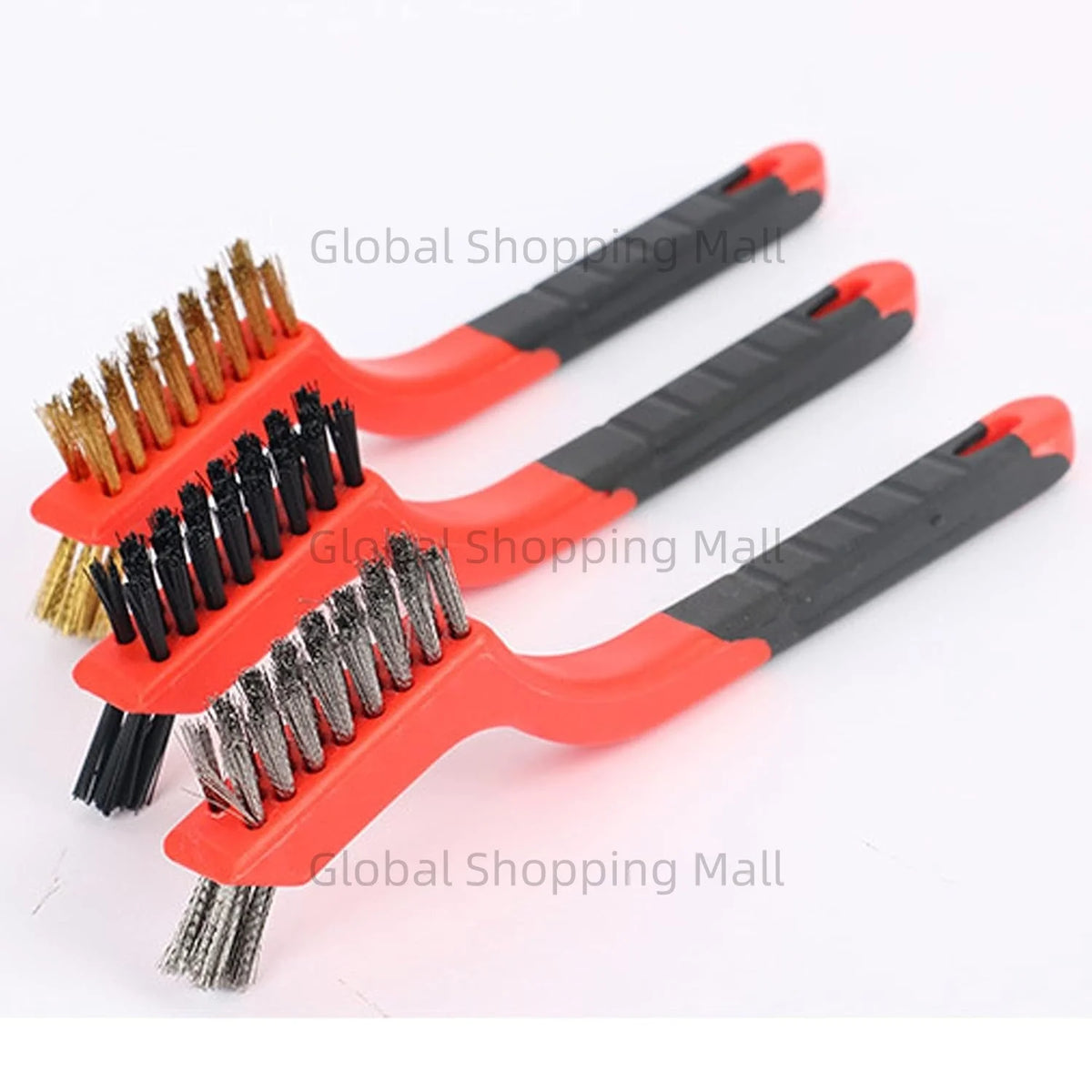 3-Piece Wire Brush Set – Brass, Stainless Steel & Nylon, Curved Handle