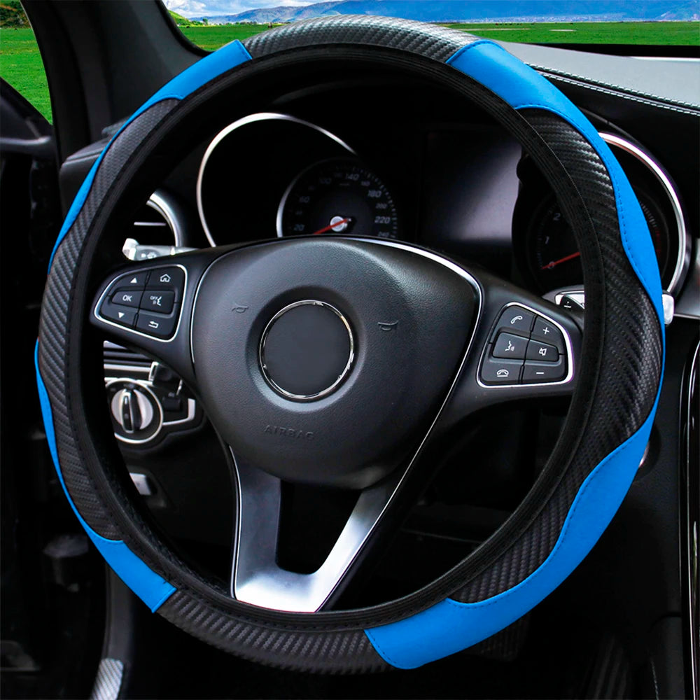 Textured PU Leather Steering Wheel Cover, 14.5-15 Inch