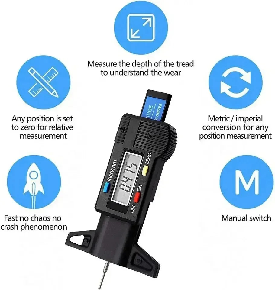 Digital LCD Tire Tread Depth Gauge Caliper 0-25mm Measurer Tool for Car Repair 1PC