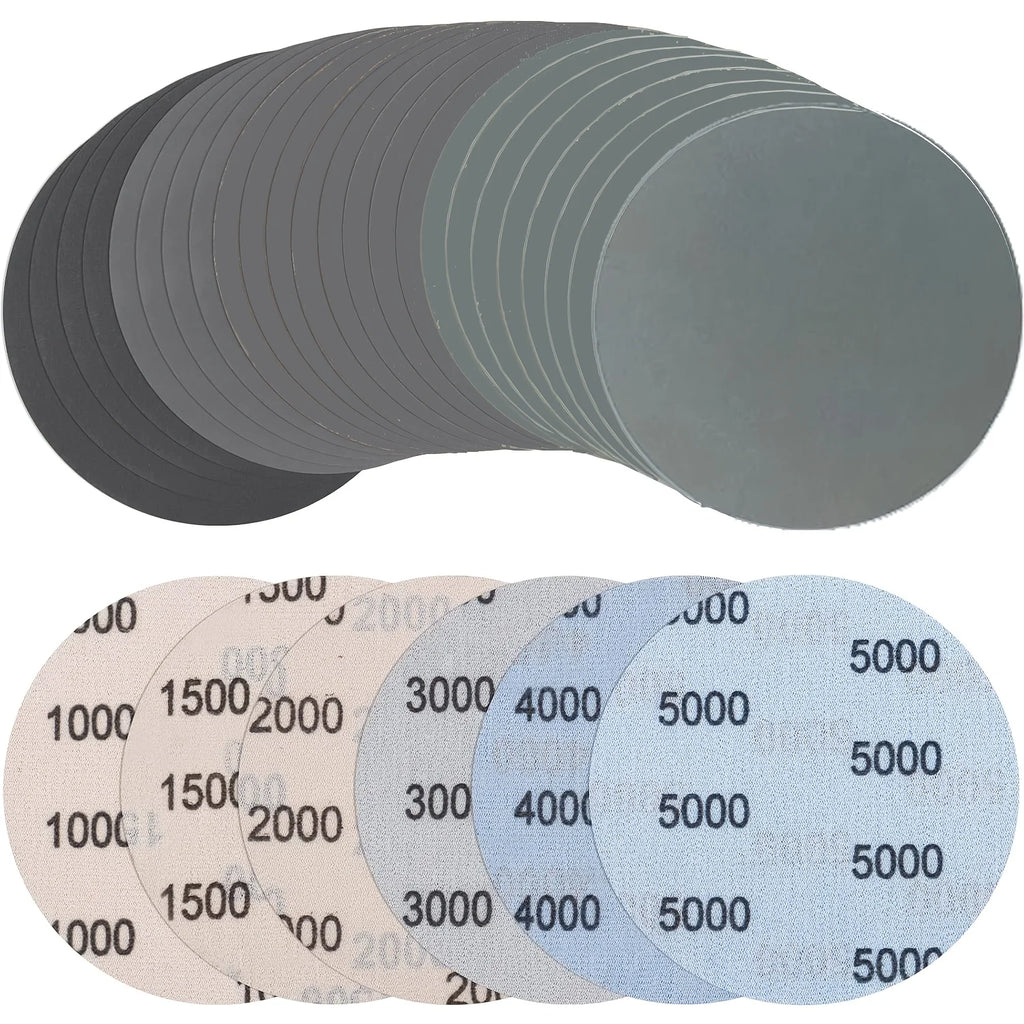 24pcs 5-Inch Wet & Dry Sandpaper Discs, 1000-5000 Grit, Round No-Hole Sanding Pads