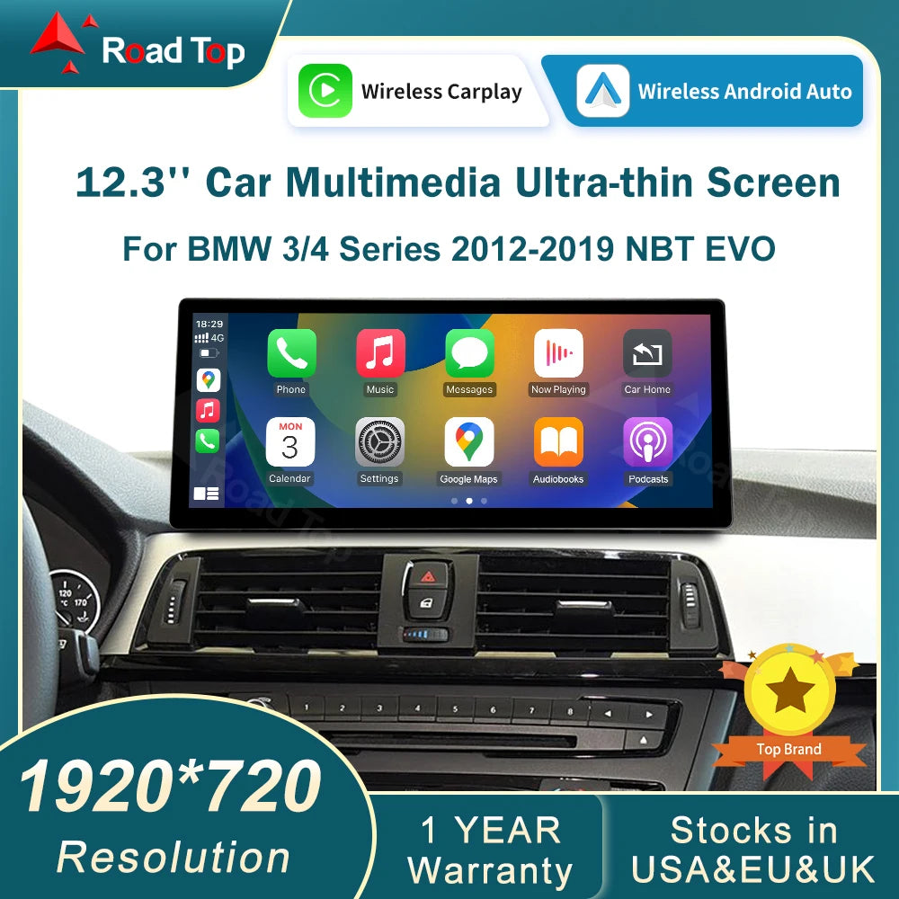 12.3-inch Wireless CarPlay Android Auto for BMW 3/4 Series 2012-2018