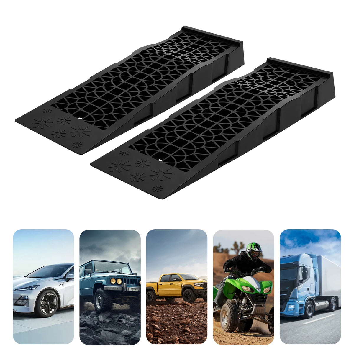2Pcs Heavy Duty Car Ramps 3T Load Capacity Pair Vehicle Lifting Ramps Plastic Portable Loading Access Ramps Lift