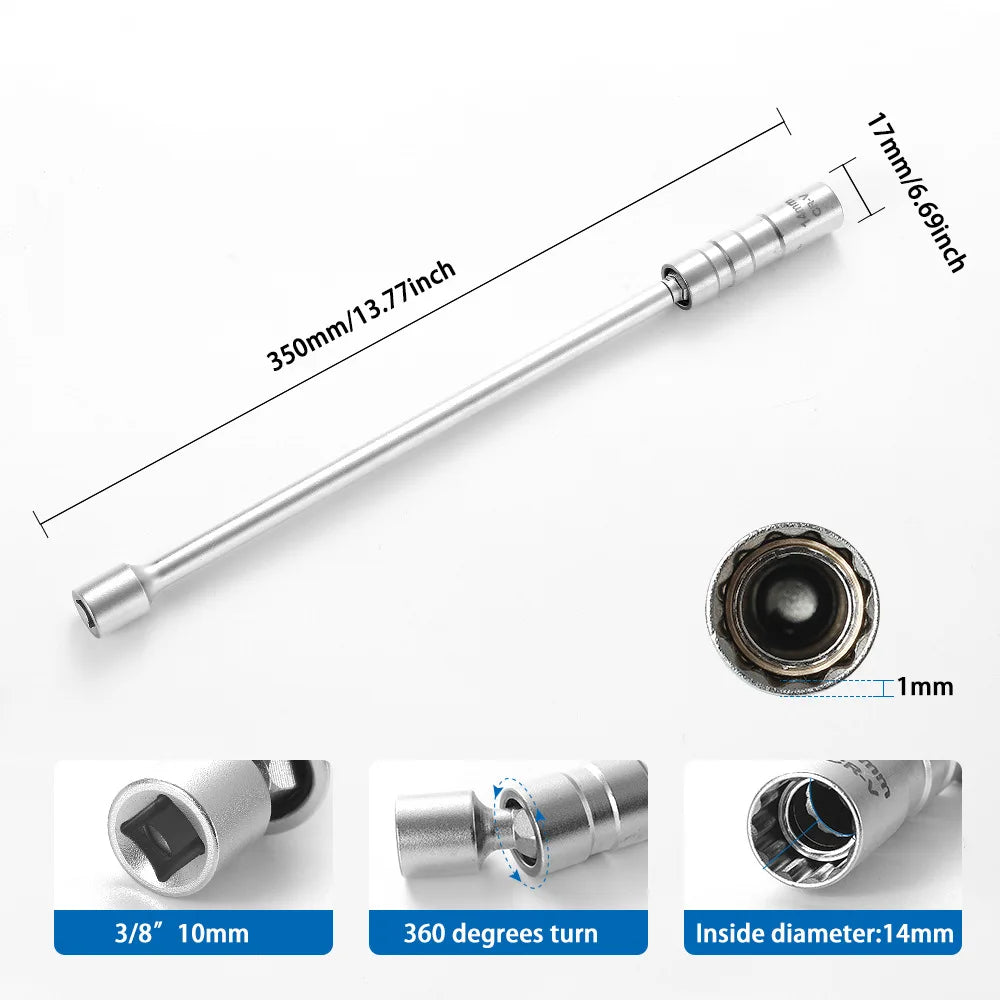 14/16mm Magnetic Spark Plug Socket Wrench, 12 Angle Thin Wall 3/8" Drive Sockets Car Repairing Tool