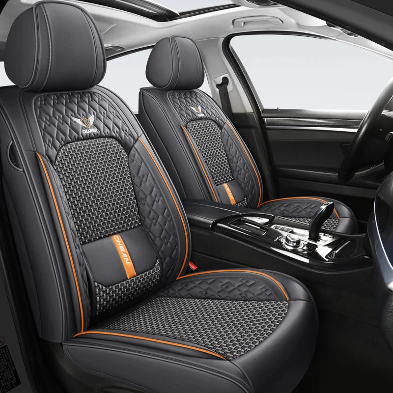 5-Seat Synthetic Leather Car Seat Cover Set with Lumbar Support