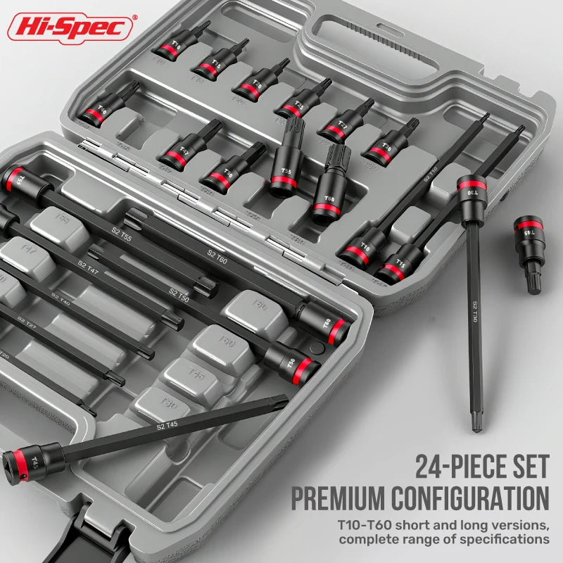 3/8 Impact Socket Set, Wrench Socket Hex Socket Set with S2 Bits and CR-V Sockets, Torx Bit Long Socket