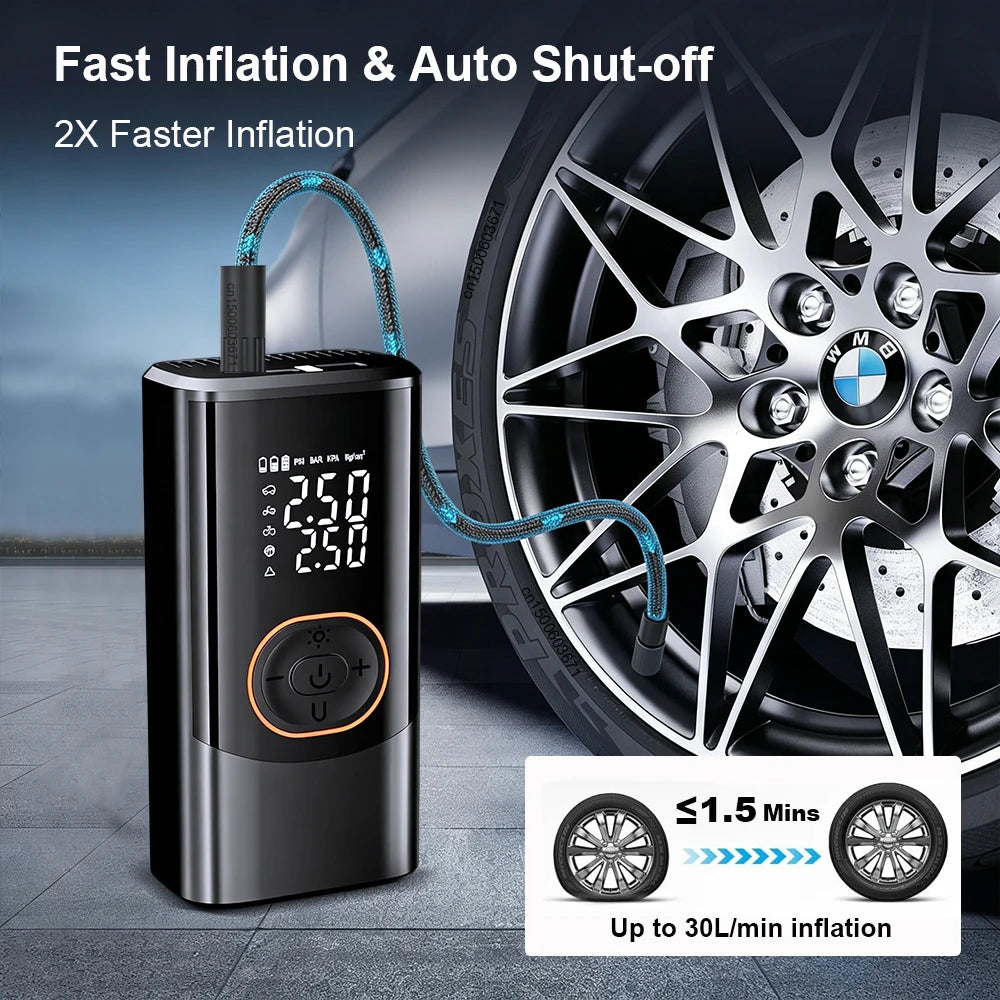 Tire Inflator Portable Air Compressor Cordless Tires Air Pump with LED Light Digital Display for Car Motorcycles and Bicycles