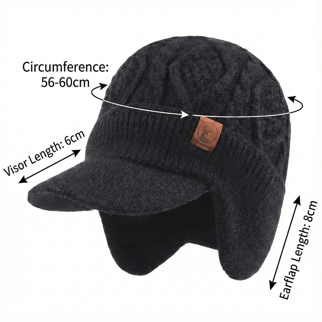 Winter Fleece-Lined Beanie with Earflaps – Windproof Knit Hat