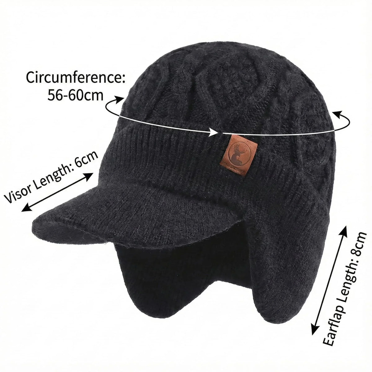 Winter Fleece-Lined Beanie with Earflaps – Windproof Knit Hat