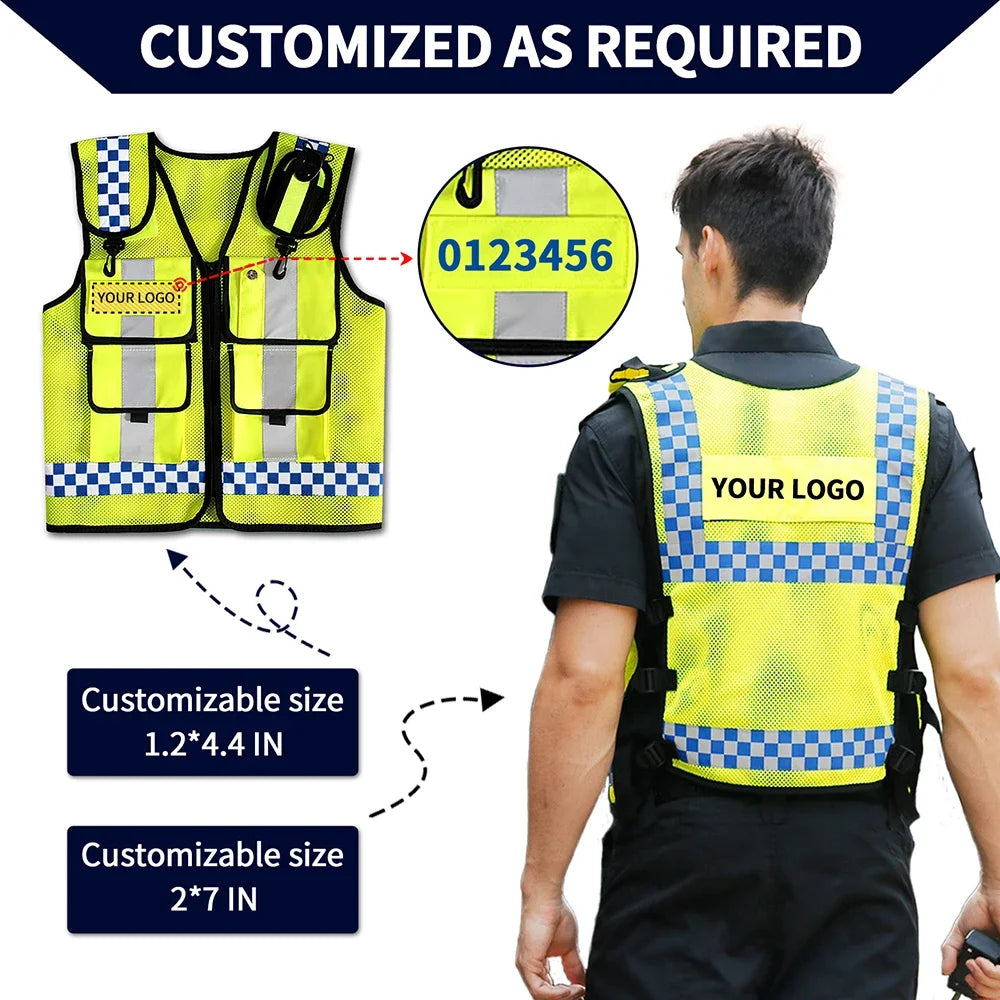 Breathable Safety Vest Mesh Hi Vis Vest Bonded Multiple Pockets Vest Mens Adjustable Safety Workwear Customized Logo ﻿