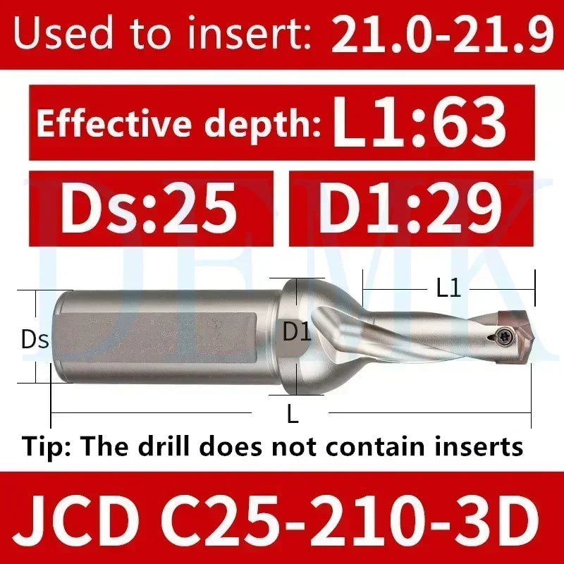 Indexable U Drill with Internal Cooling, 3D-10D, 10-25mm Diameter