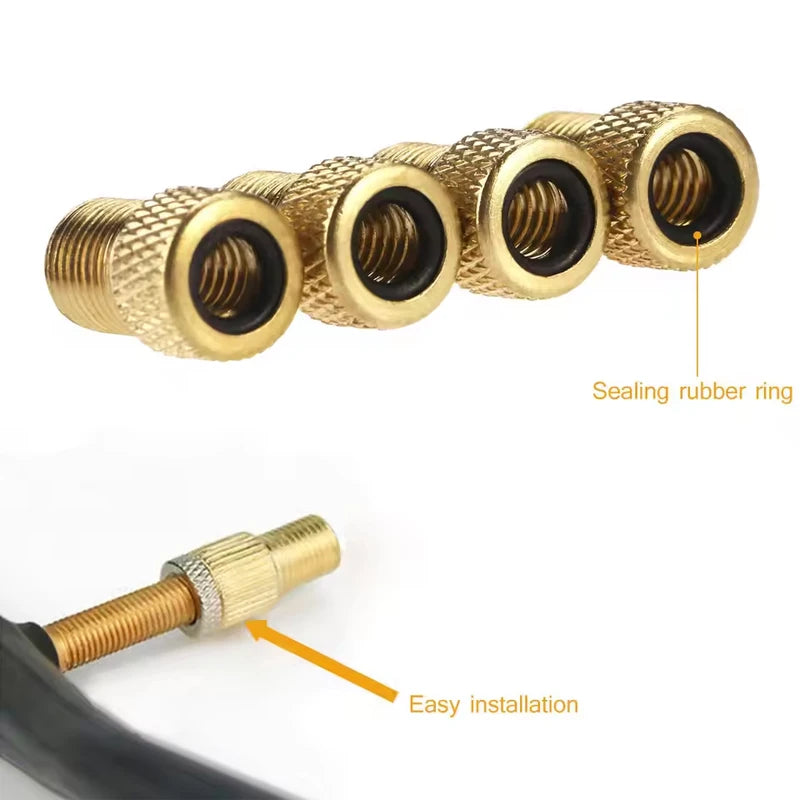 Bicycle Presta To Schrader Adapter Bike Tire Valve Adapter Copper Golden Bicycle Pump Tire Valve Connectors F/V To A/V Converter