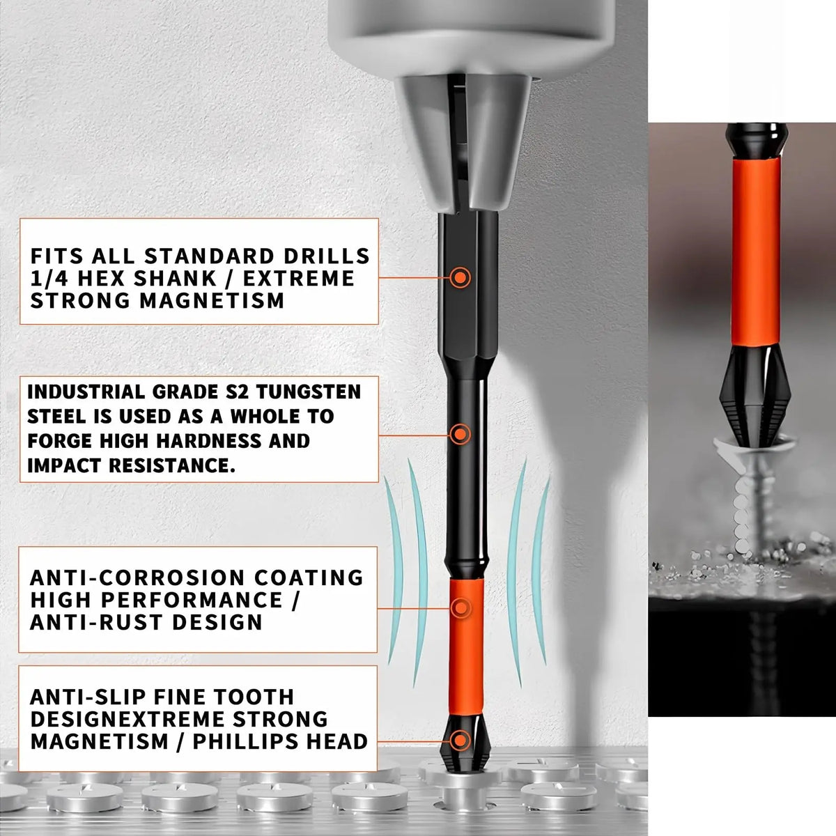 Anti Slip Bits Magnetic Screwdriver Bit Set S2 Alloy Steel Impact Resistance Bits-3/6/12Pcs Suitable for Electric Drills