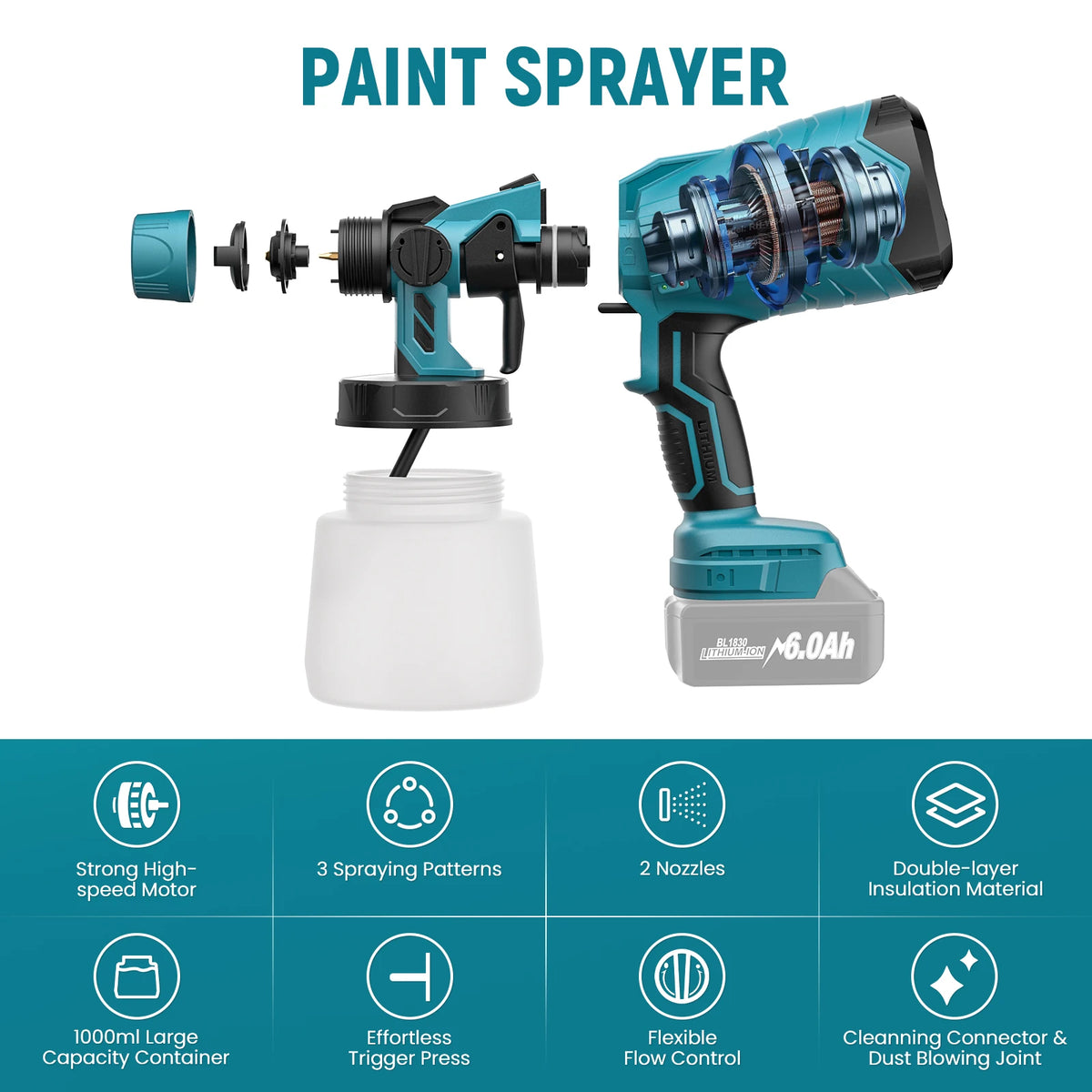 Cordless Paint Spray Gun Electric  For Makita 18V Rechargeable Battery Paint Spray Gun Wireless For Home Wall Car Painting Tool