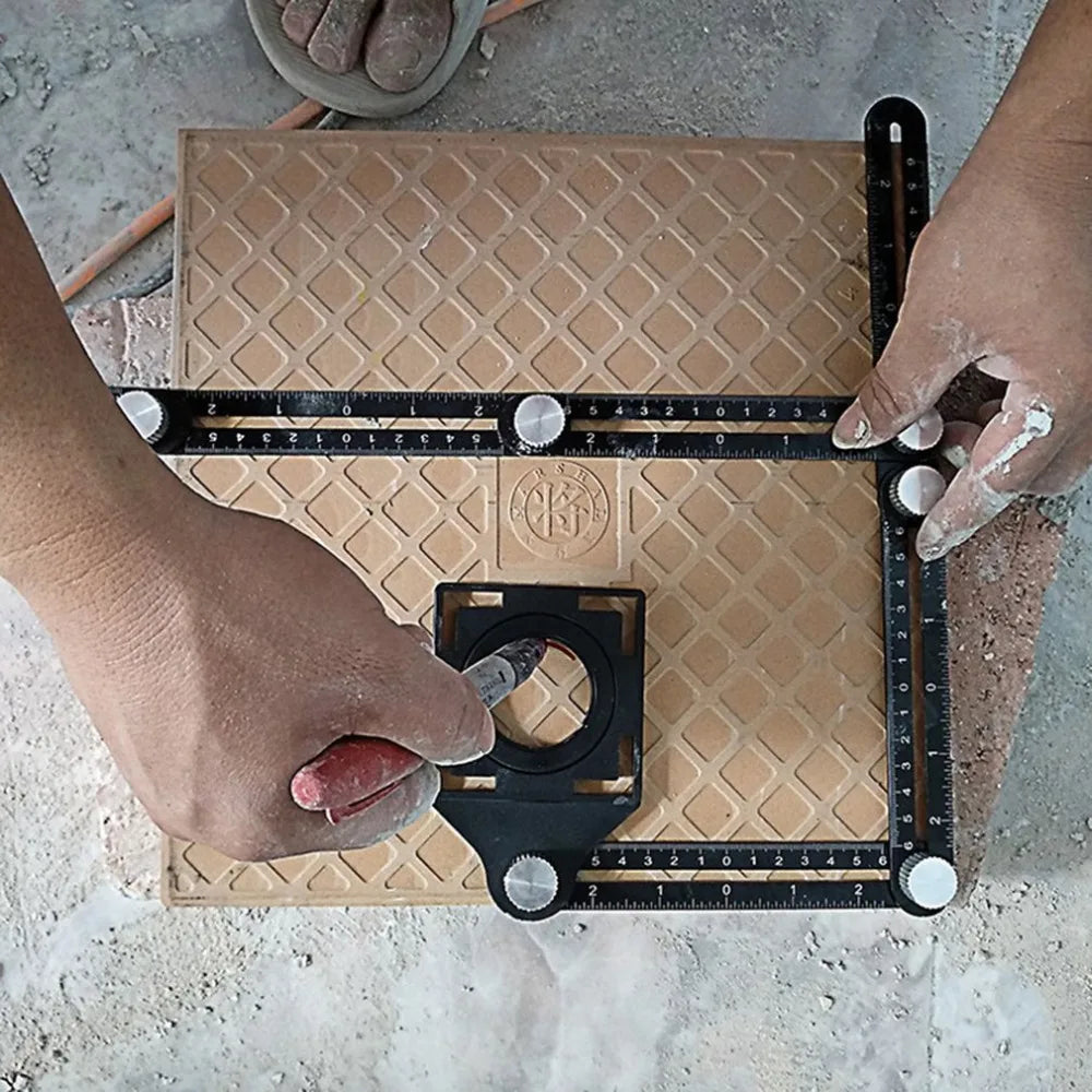 6 Fold Angle Measuring Ruler Aluminum Alloy Perforated Template Construction Tool for Tile Hole Drilling Guide