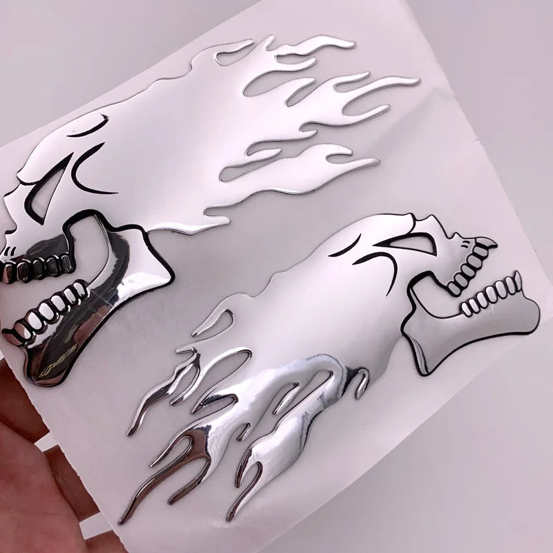2pc 3D Chrome Fire Skull Motorcycle Stickers - view 10