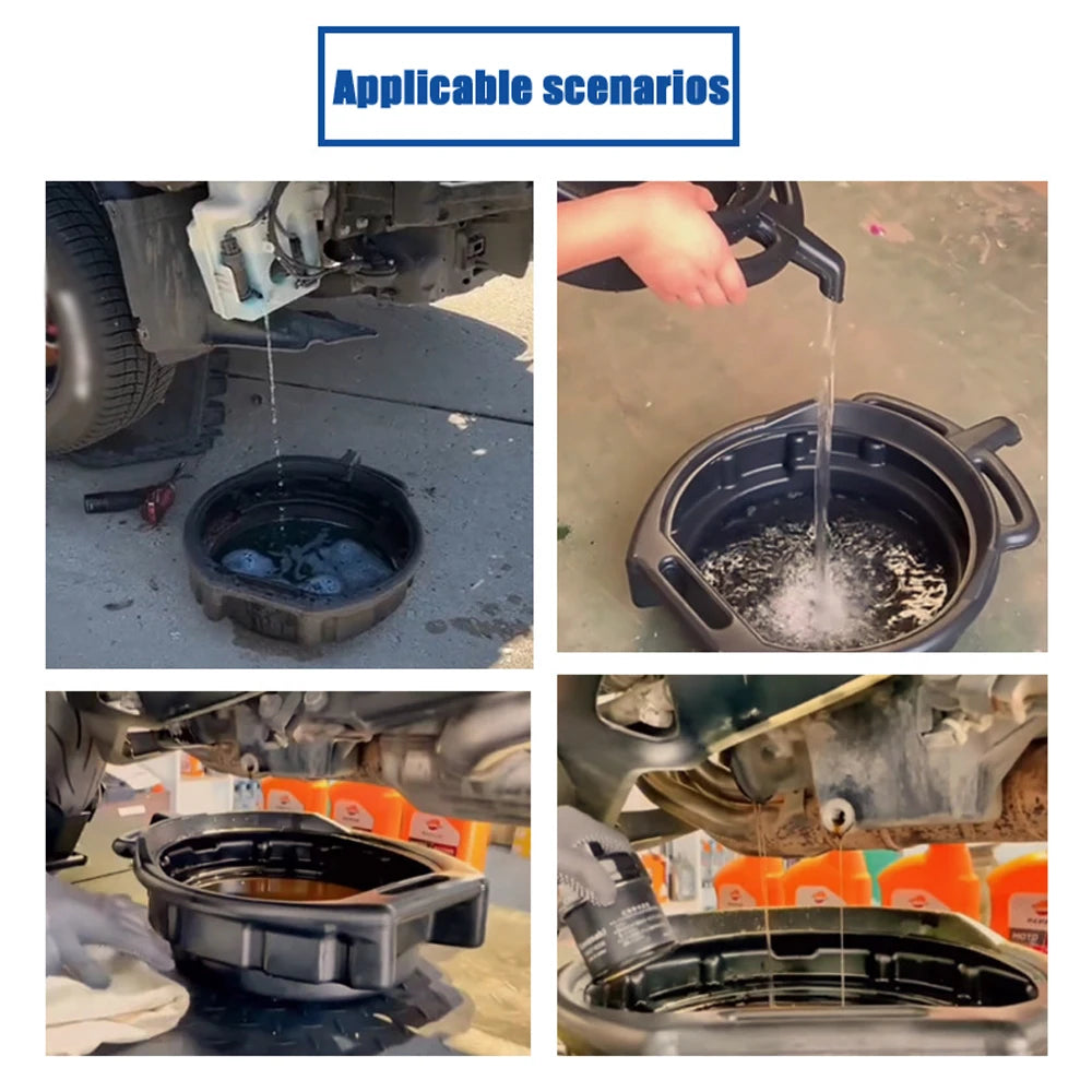 Oil Drain Pan Waste Engine Oil Collector Oil Drip Tray with 3 Handles Car Maintenance and Repairing Oil Collect Basin
