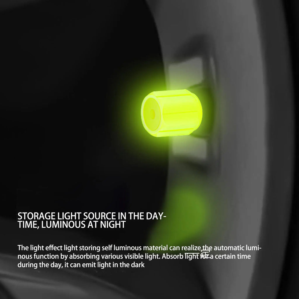 Glow in the Dark Tire Valve Stem Caps, Set of 4