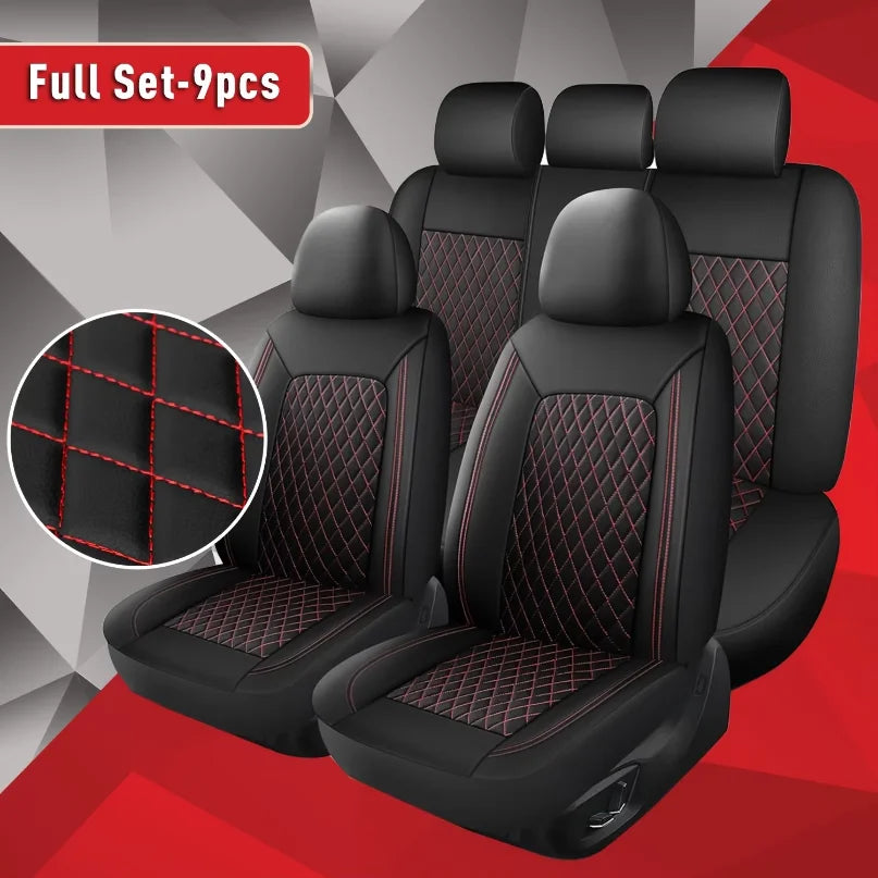 Quilted PU Leather Car Seat Covers, Full 9-Piece Set