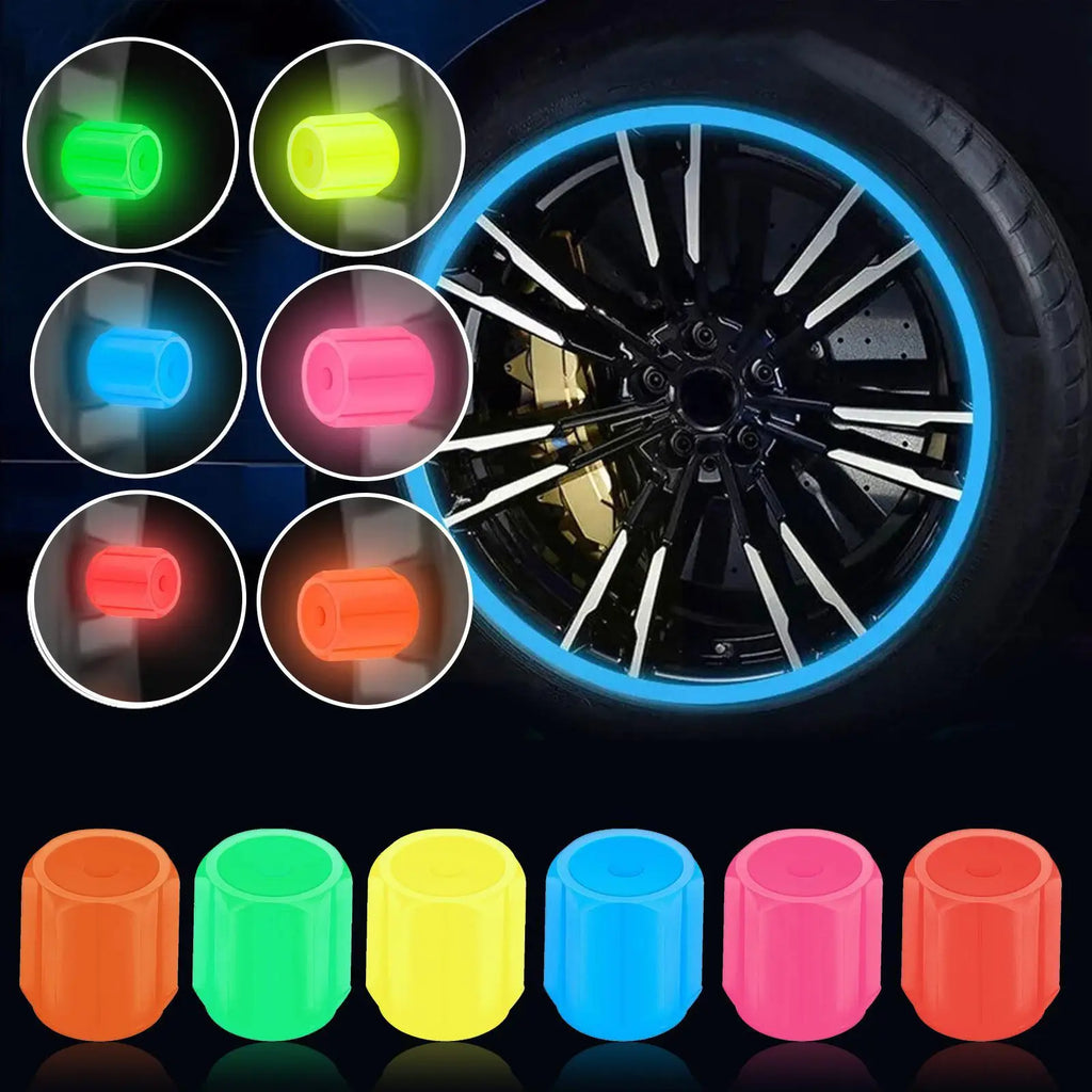 Glow in the Dark Tire Valve Stem Caps, Set of 4