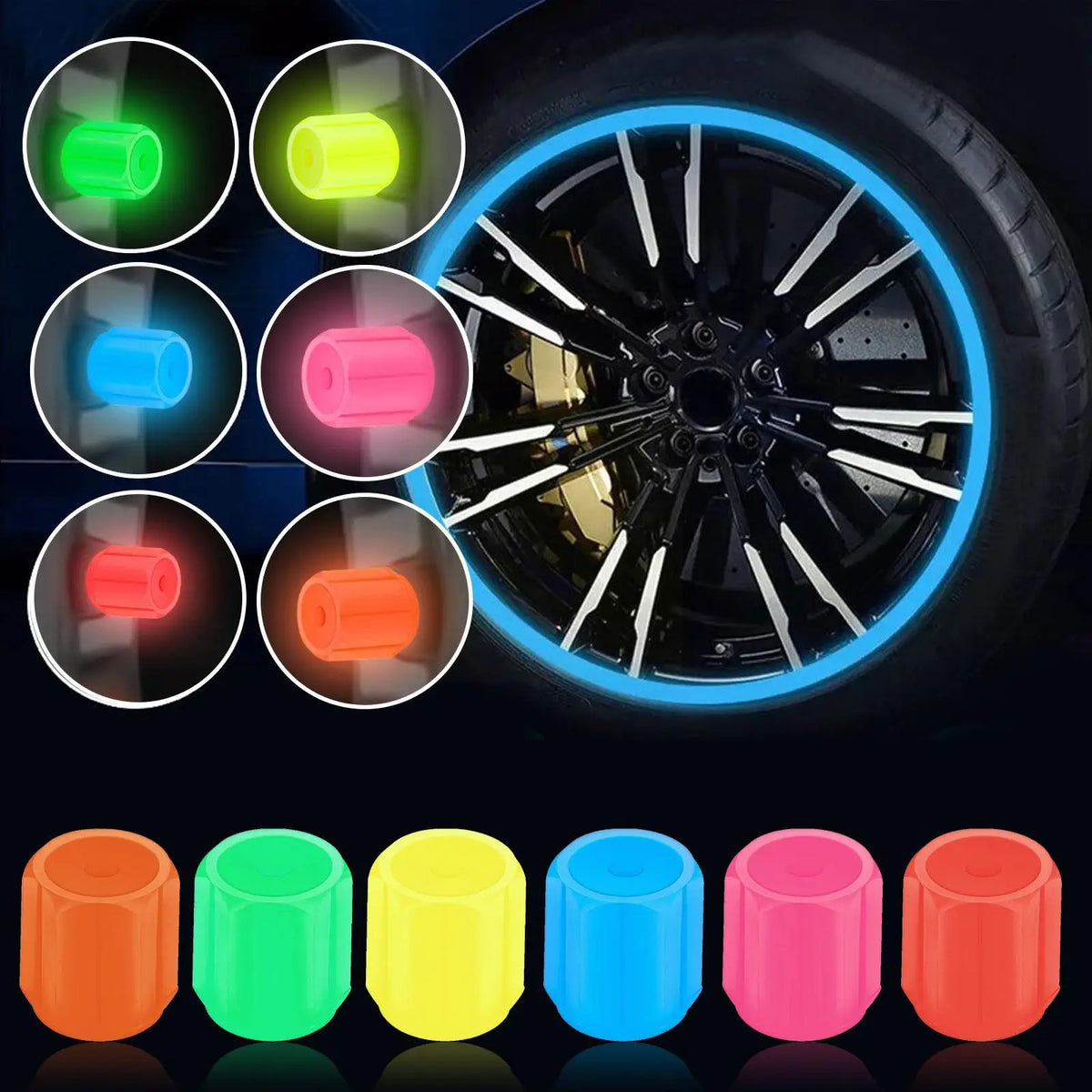 Glow in the Dark Tire Valve Stem Caps, Set of 4