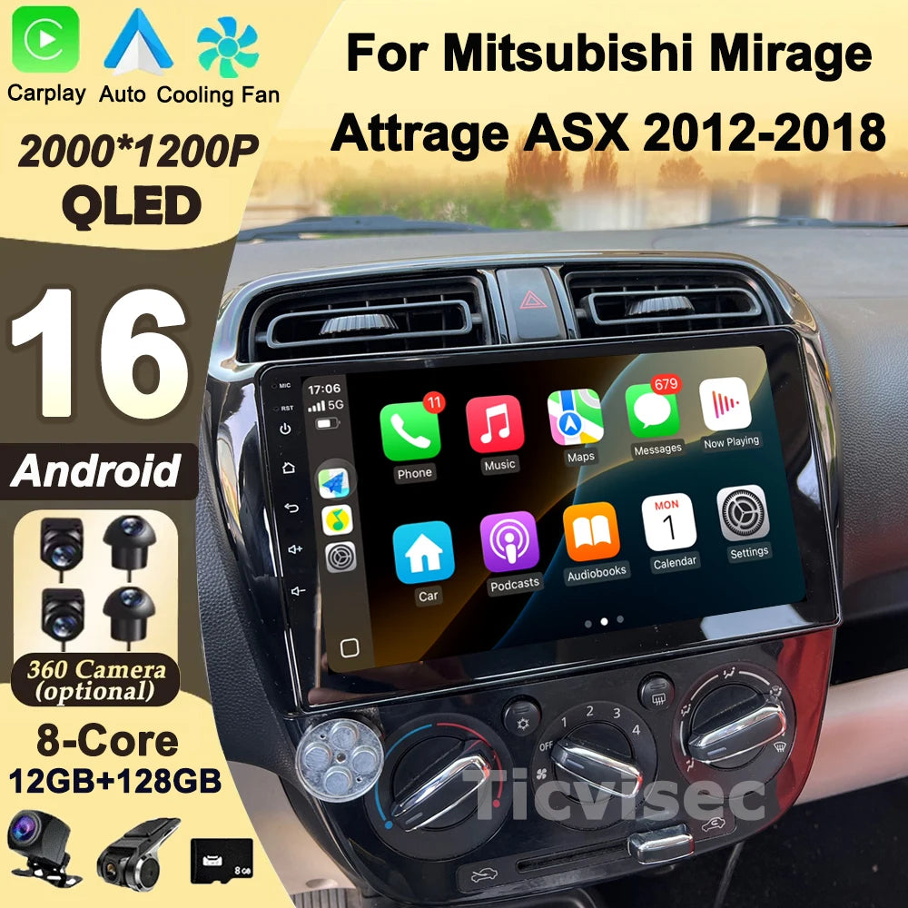 Mitsubishi Mirage 2012-2018 Android 16 Car Stereo with Wireless CarPlay