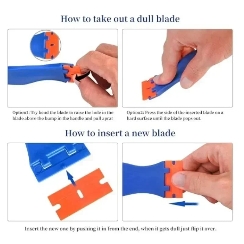 1Set Car Window Glass Clean Scraper Car Sticker Remover Plastic Razor Blade Label Clean Razor Glue Remover Cleaning Tools