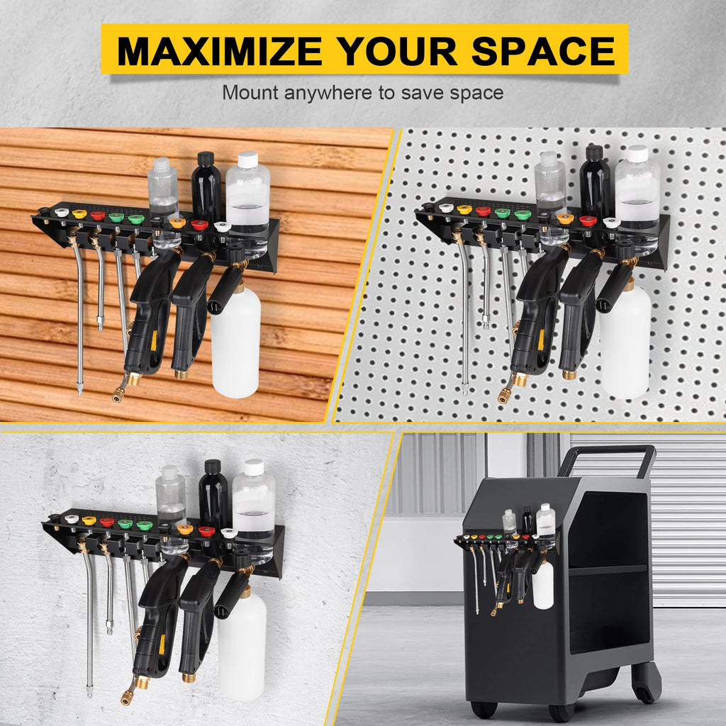 Pressure Washer Gun and Foam Cannon Holder, Wall-Mounted Nozzle and Extension Wand Organizer