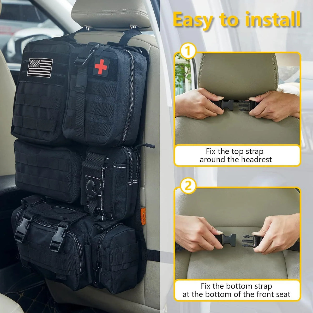 Tactical Seat Back Organizer with Detachable MOLLE Pouches