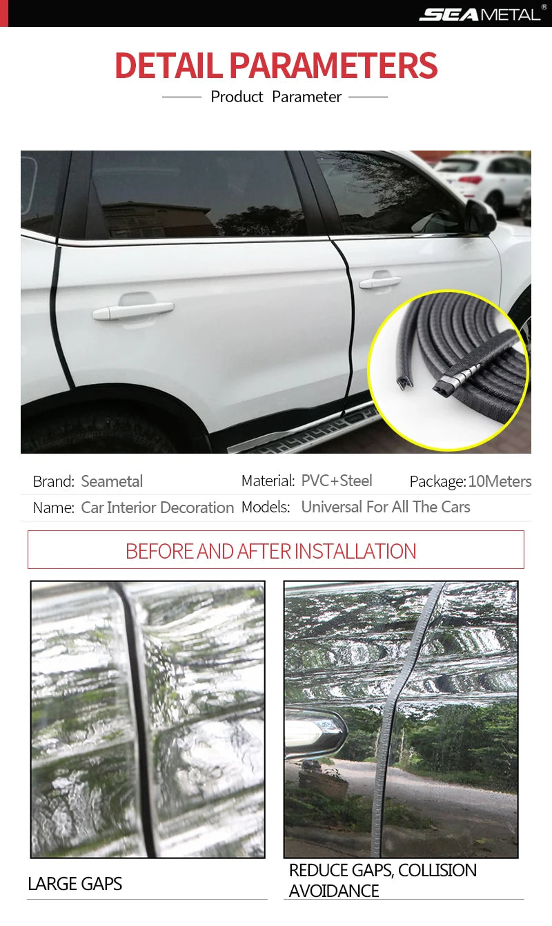 Car door edge seal strip, U-shape anti-scratch guard trim in 2m, 5m and 10m