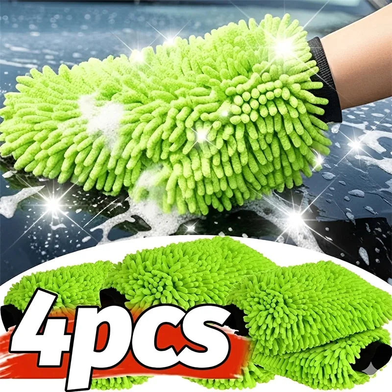 High Density Microfiber Car Wash Mitt, Chenille Scratch-Free Glove for Auto Detailing