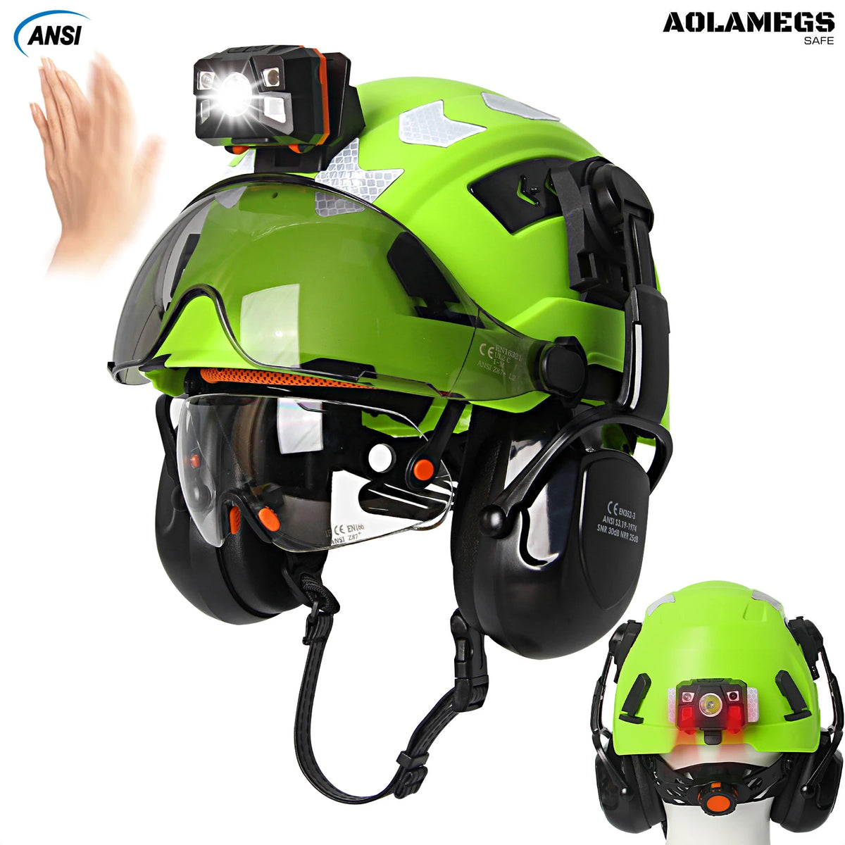 Safety Helmet with Dual Visors, Headlamp & Earmuffs (ANSI/CE) - image 2