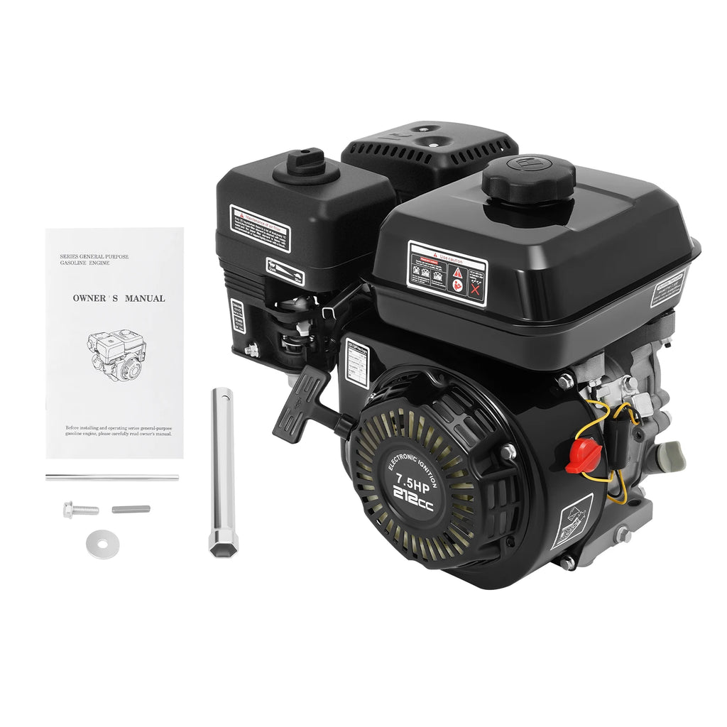 212cc 7.5HP Horizontal Shaft Gas Engine, 20mm Shaft, Pull Start