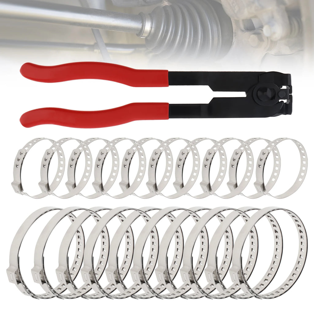 CV Boot Dust Cover Clamp Pliers Kit with 20 Bands for Car ATV
