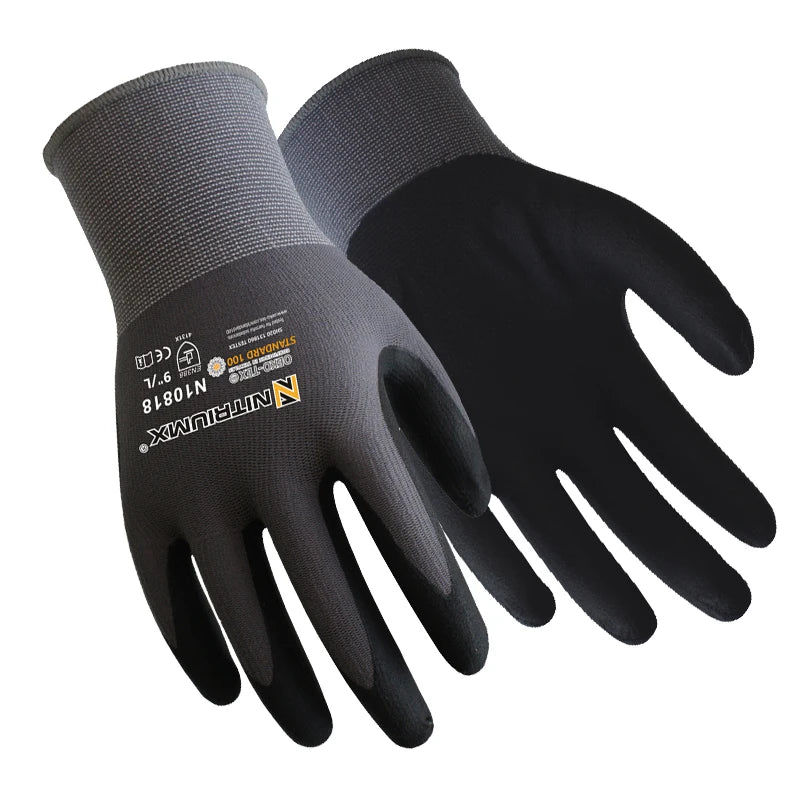 Safety Work Gloves Seamless Knit Nylon Glove with Black Micro-Foam Nitrile Grip Ideal for General Purpose Automotive Improvement