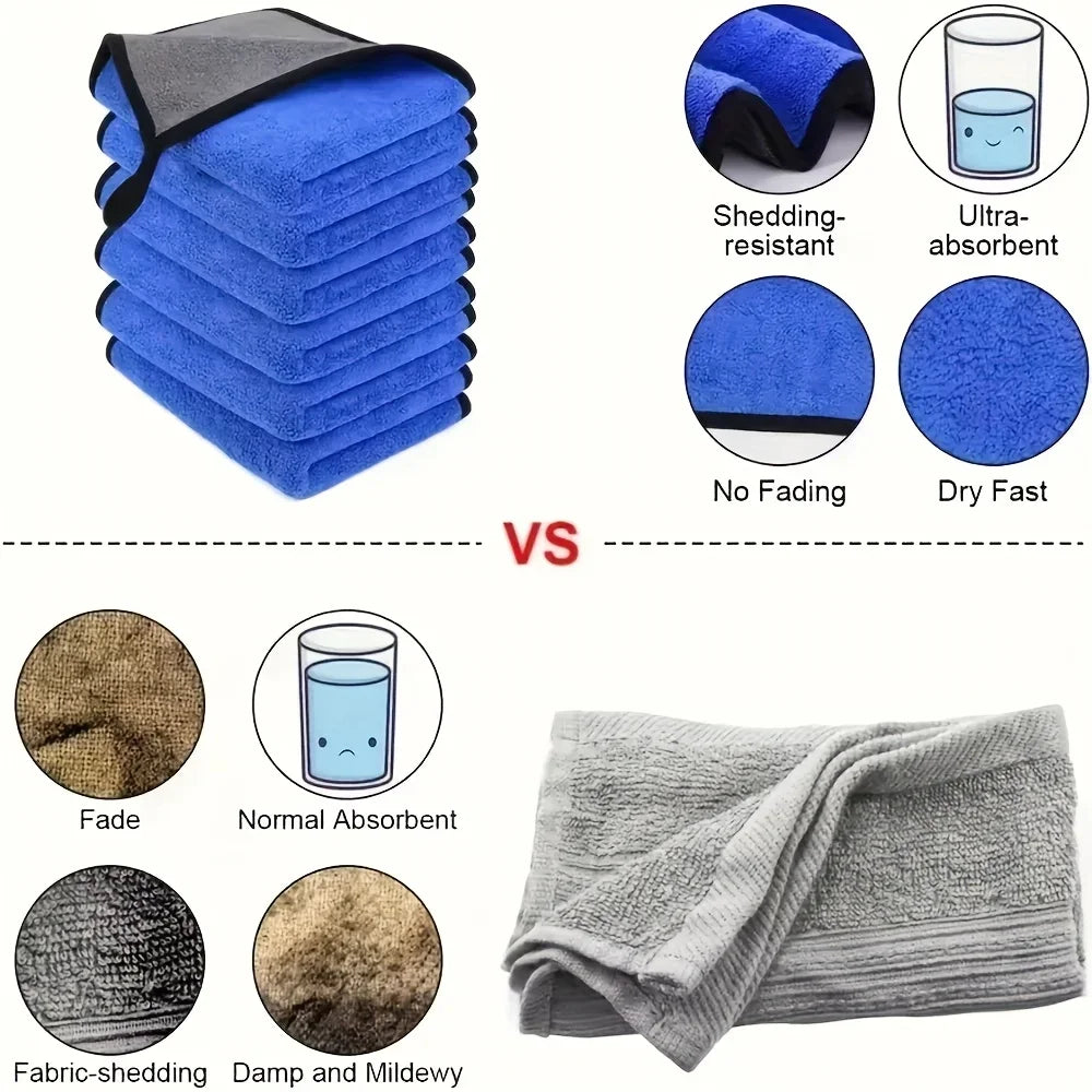 30x60cm Microfiber Car Cleaning Towels, Double Layer, 1/2/3/6/10 Pack