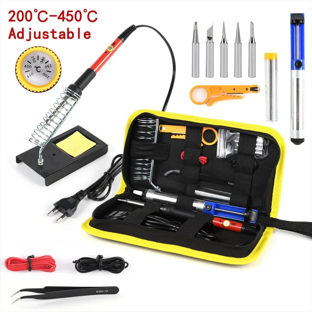 15 Pcs 60W 220V Soldering Iron Kit, 450°C Adjustable, Solder Sucker
