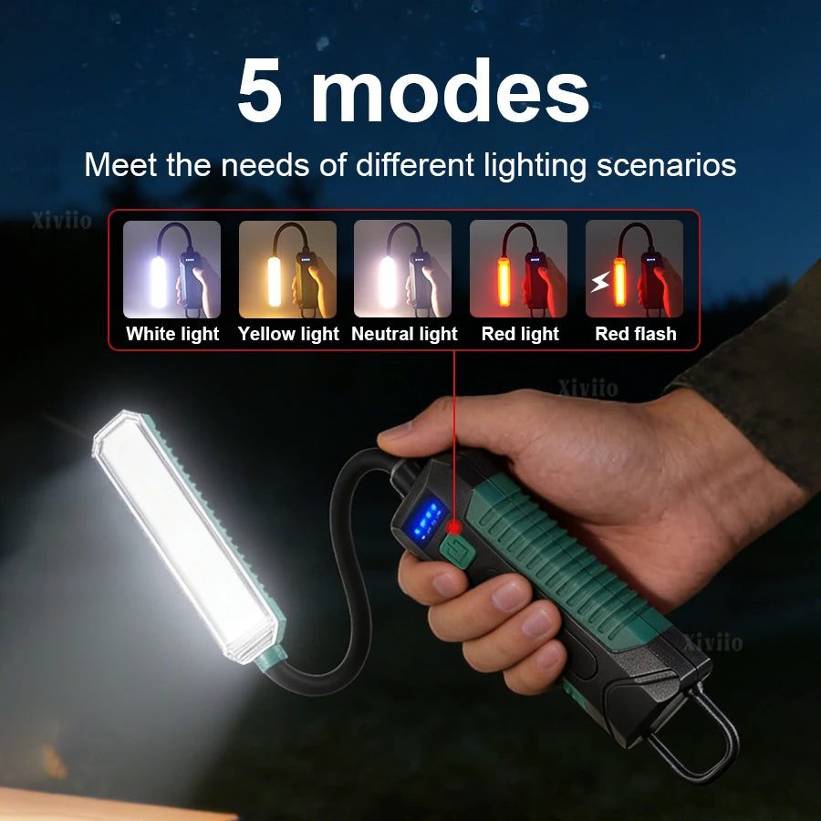 COB LED Work Light Rechargeable Outdoor Emergency Lighting Led Work Light with 360° Swivel Hose,Magnetic,Hanging Hook Car Repair