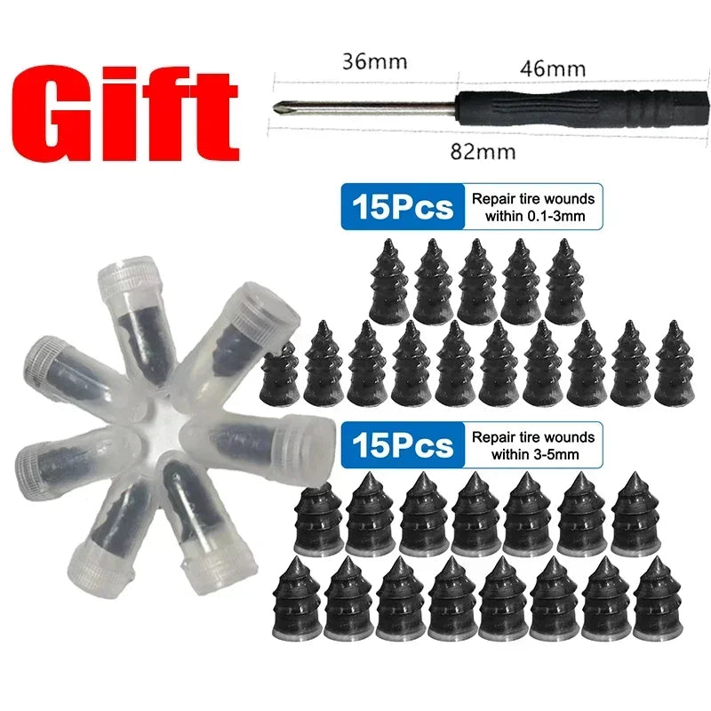 Tubeless Tire Puncture Repair Nail Kit, 10/30 Pcs, Car & Motorcycle
