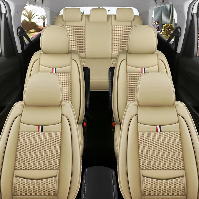 7-Seater, Luxurious Ice Silk/PU Leather Car Seat Cover, Suitable for All Seasons, High-End Car Interior Package, Suitable for Various MPV 7-Seater Seven Head Hat Styles, Comfortable, Breathable and Wear-Resistant, Enhancing Y